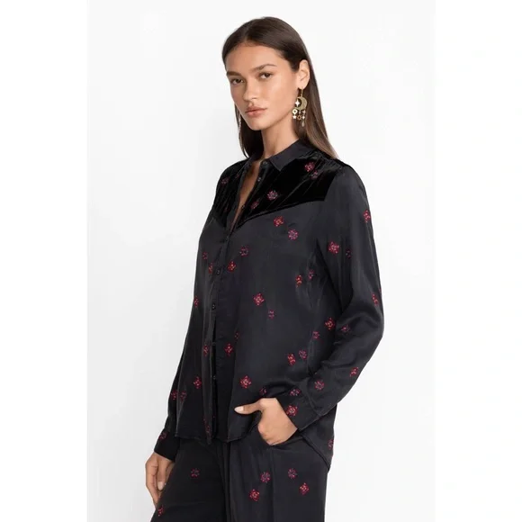 Johnny Was, Workshop, Maxine Western Embroidered Seamed Long Sleeve Shirt - Picture 5 of 16